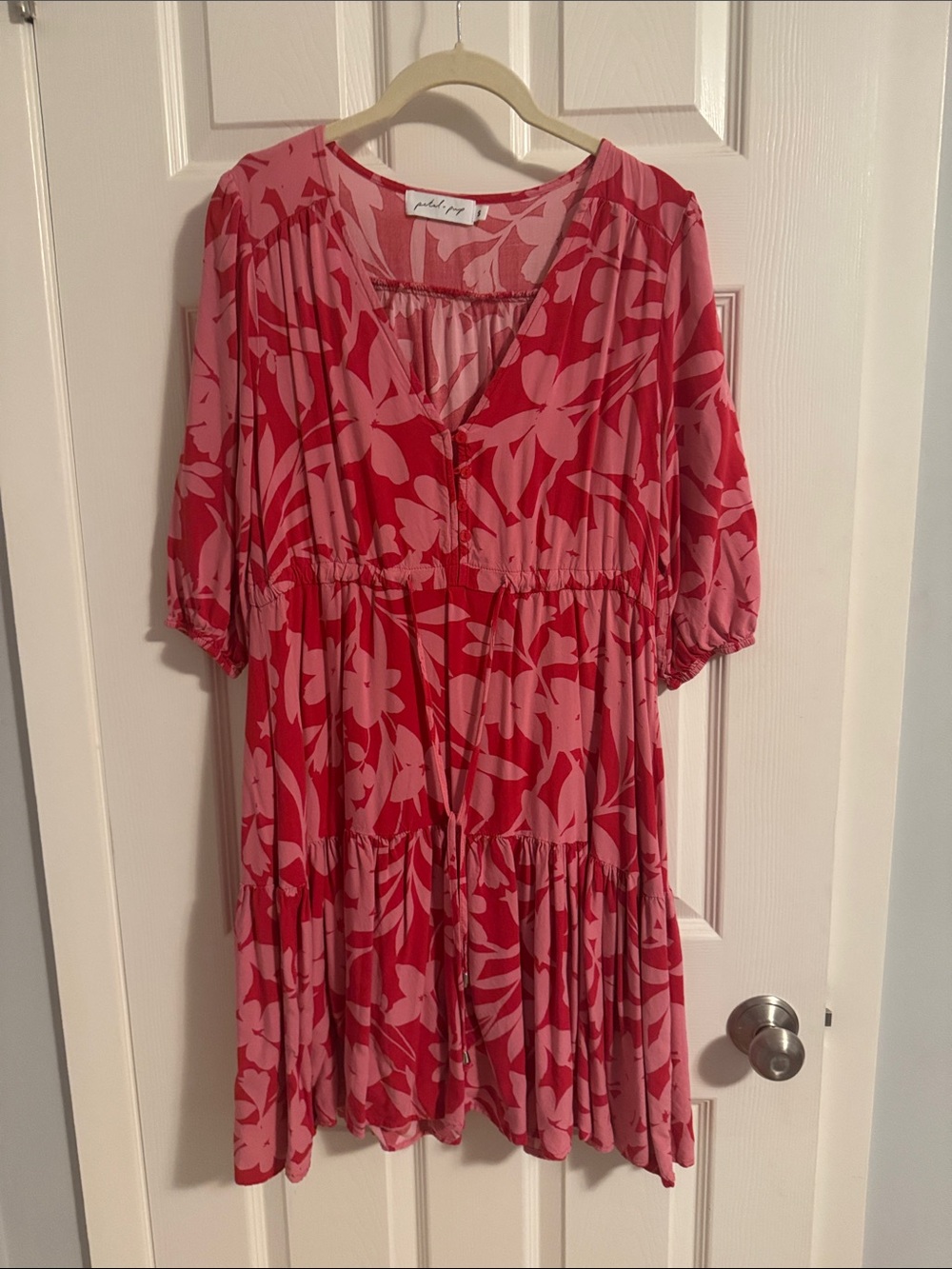 Petal & Pup Pink and Red Floral Tiered Mini Dress